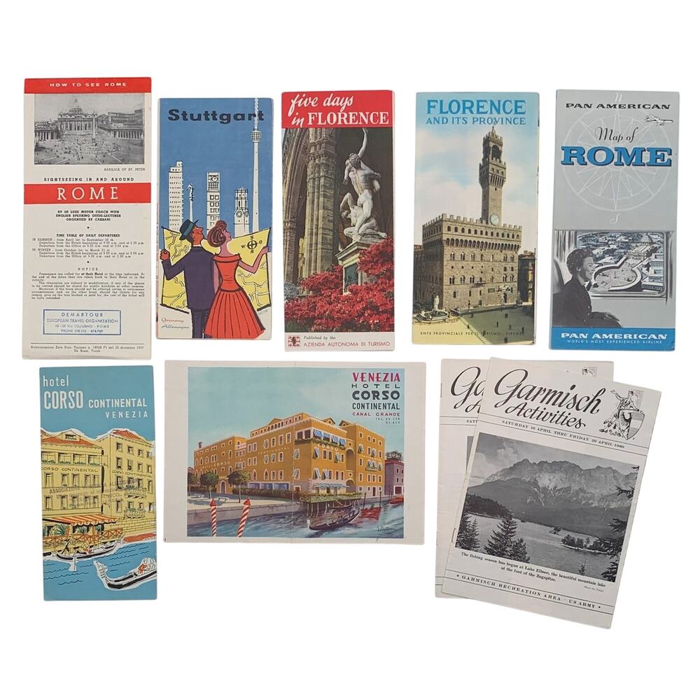 European Maps Brochures Guides (9) Italy Germany Travel Tourism 1960's Vintage